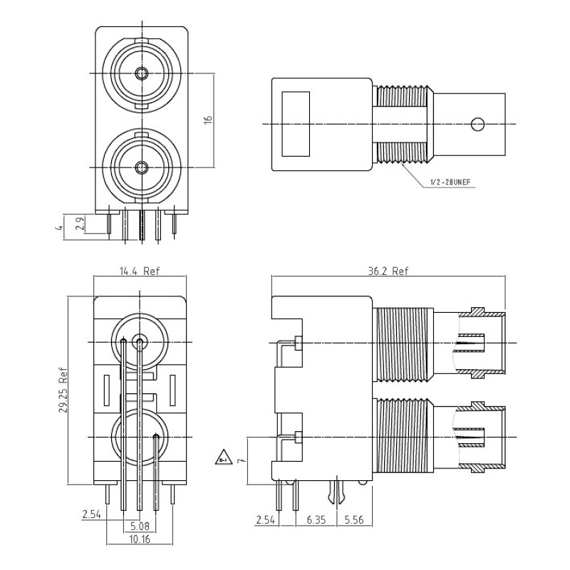 Dual Port Vertical BNC Socket Connector from Cambridge Electronics